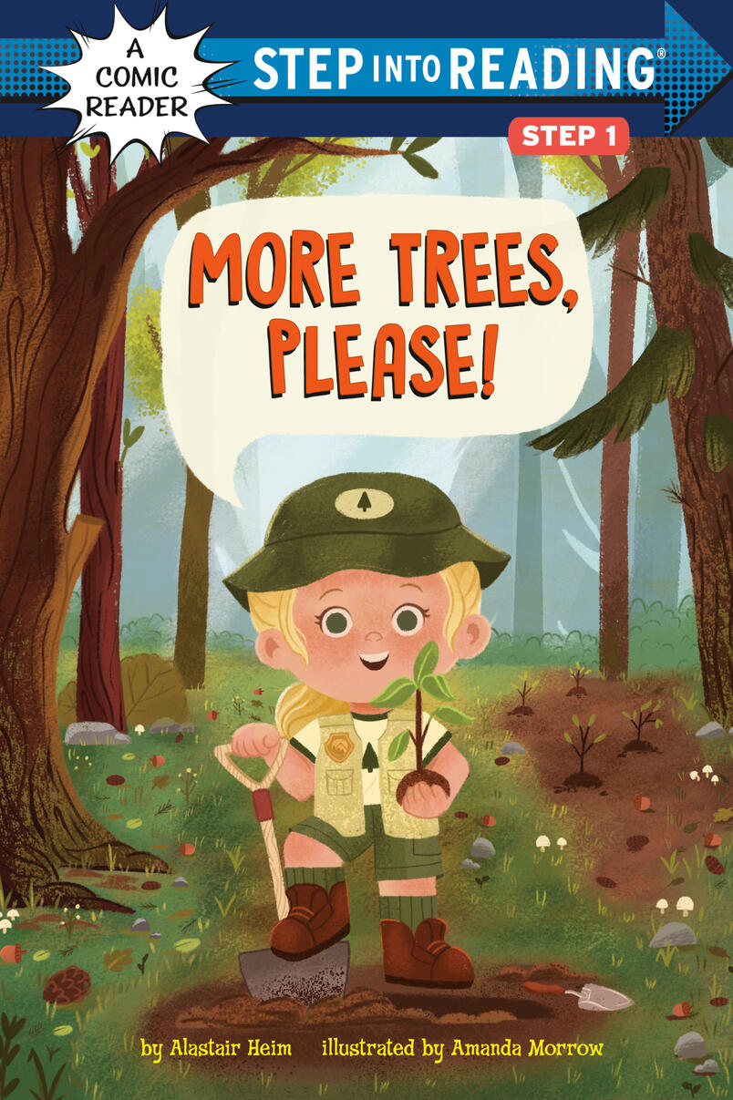 Untitled Illustration of a little girl dressed as a park ranger planting a tree in a forest.