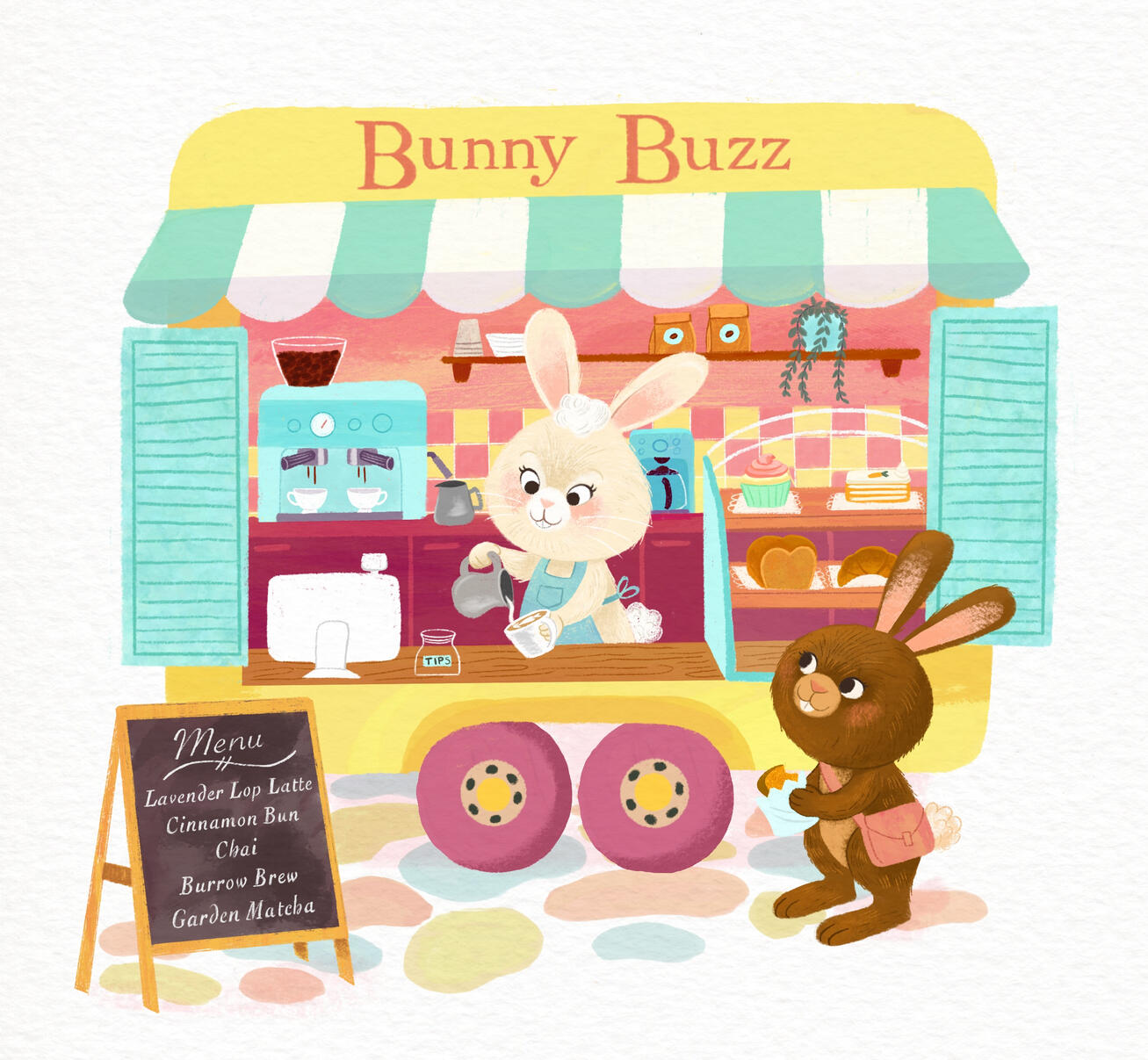 Untitled An illustration of a bunny operating a coffee truck.